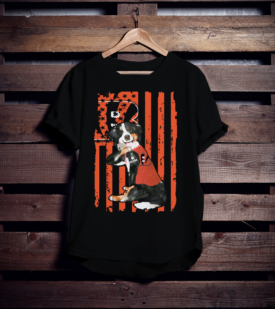 Border Collie I Love Mom Cincinnati Bengals Stripes T-Shirt