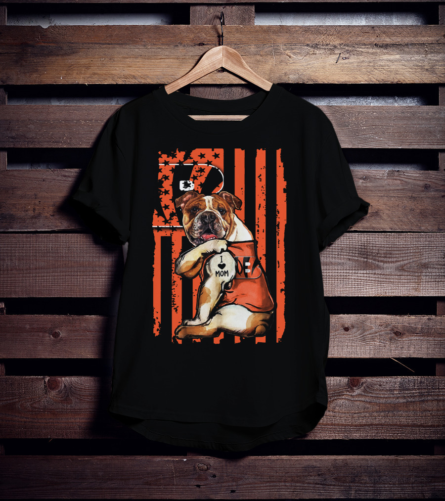 Bulldog Cincinnati Bengals I Love Mom Stripes T-Shirt
