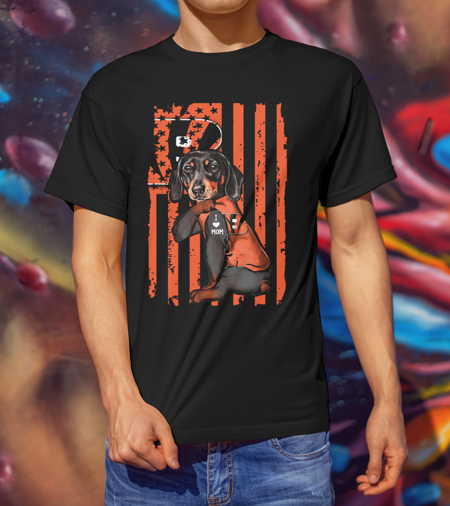 Dachshund I Love Mom Cincinnati Bengals Fan Gear T-Shirt