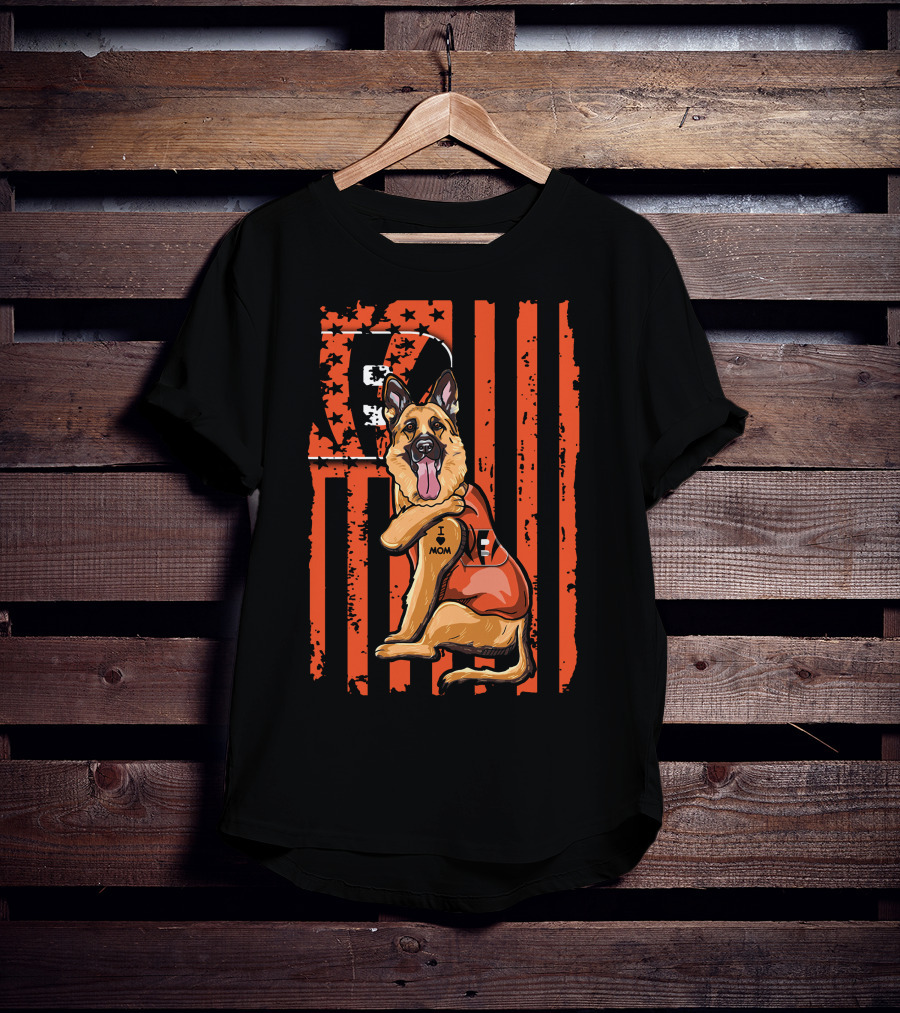 German Shepherd Cincinnati Bengals American Flag Football Fan Mockup T-Shirt