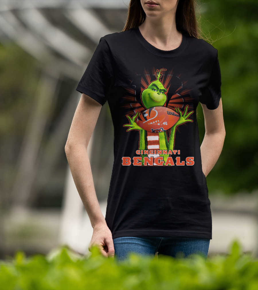 Grinch Cincinnati Bengals Holding Wilson Football T-Shirt
