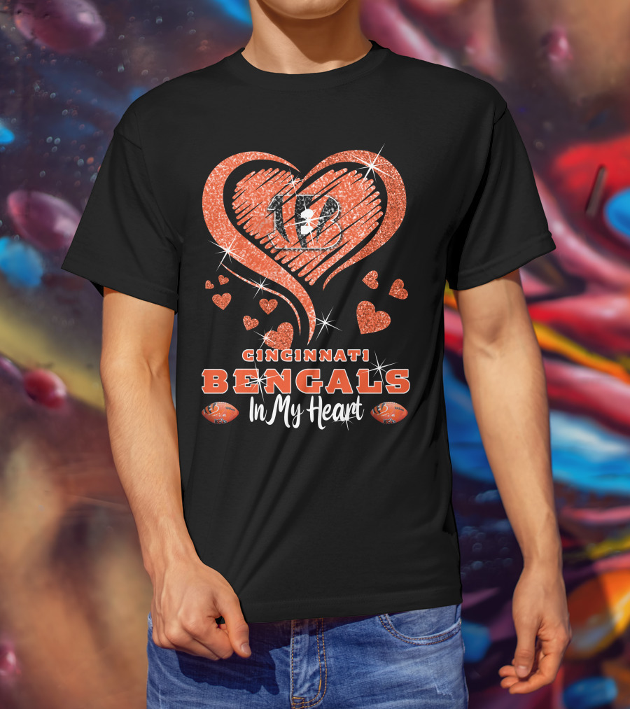 Cincinnati Bengals 13 Sparkling Hearts In My Heart T-Shirt