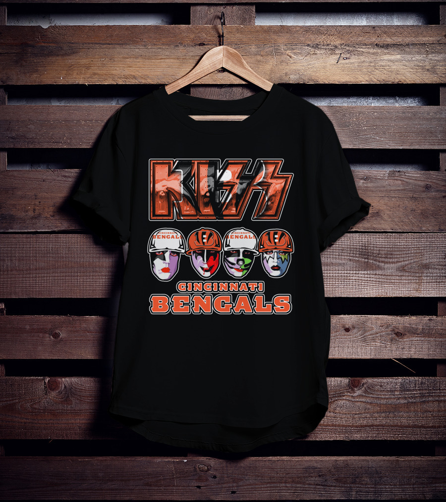 Kiss Cincinnati Bengals Football Helmet Faces Fans T-Shirt