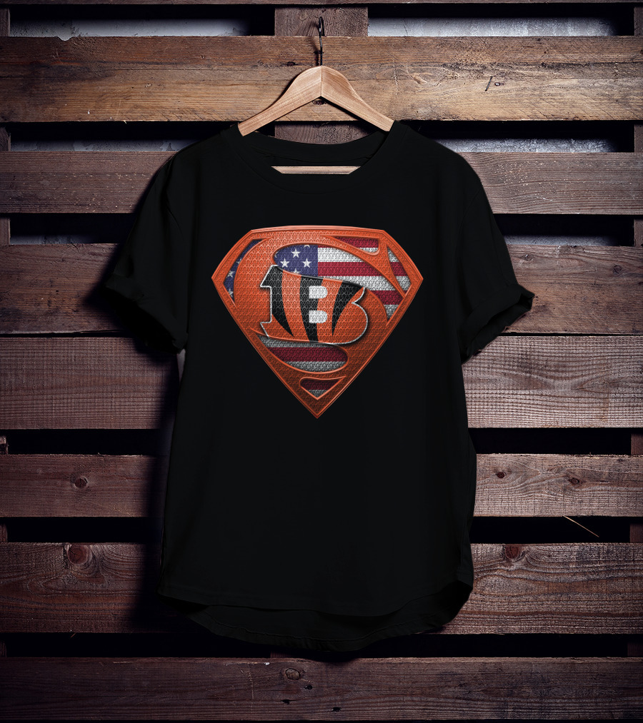 Cincinnati Bengals Super Logo American Flag Fusion T-Shirt