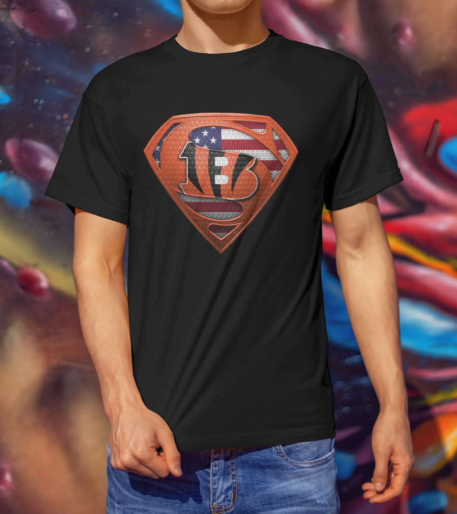 Cincinnati Bengals Super Logo American Flag Fusion T-Shirt