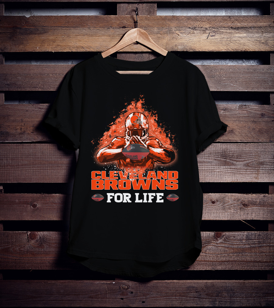 CLEVELAND BROWNS FOR LIFE Football Passion Flame T-Shirt