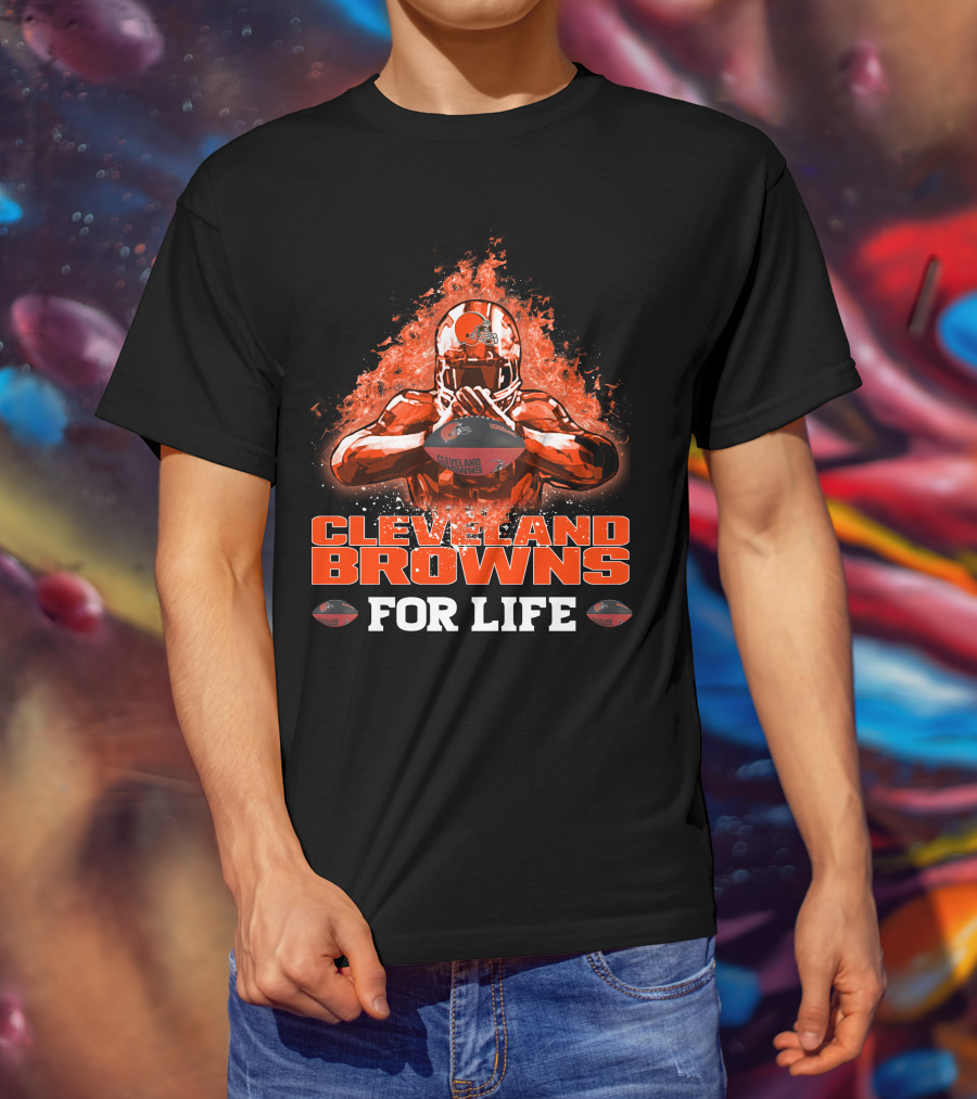 CLEVELAND BROWNS FOR LIFE Football Passion Flame T-Shirt