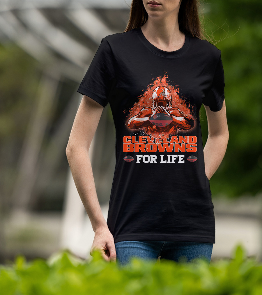 CLEVELAND BROWNS FOR LIFE Football Passion Flame T-Shirt