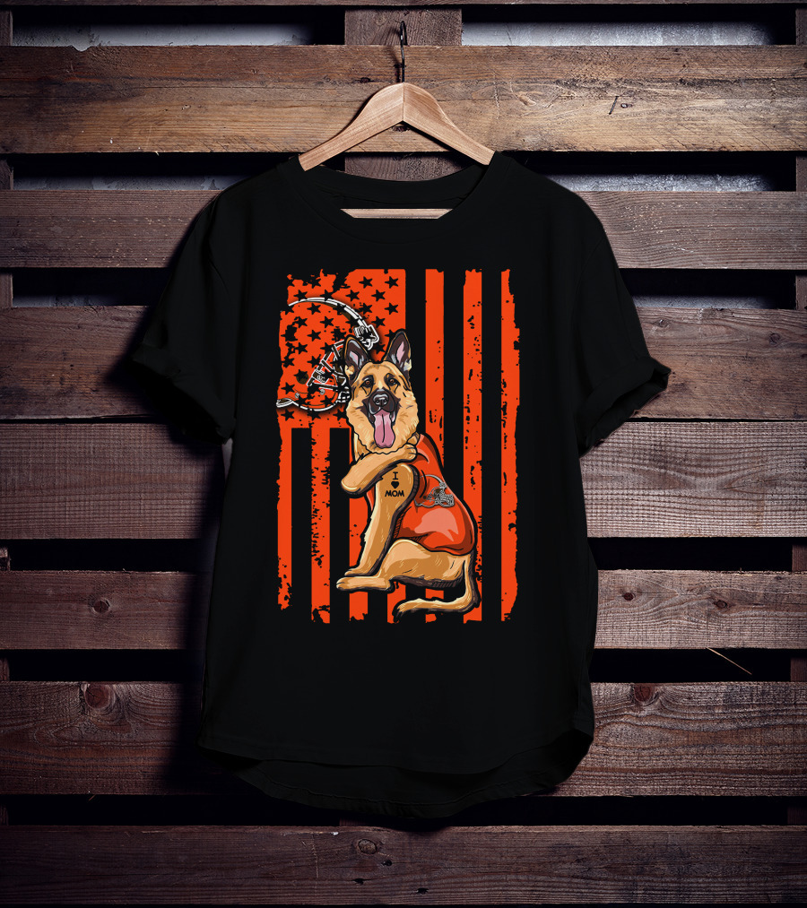 German Shepherd I Love Mom Cleveland Browns Football Flag T-Shirt