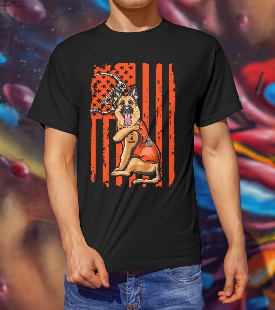 German Shepherd I Love Mom Cleveland Browns Football Flag T-Shirt