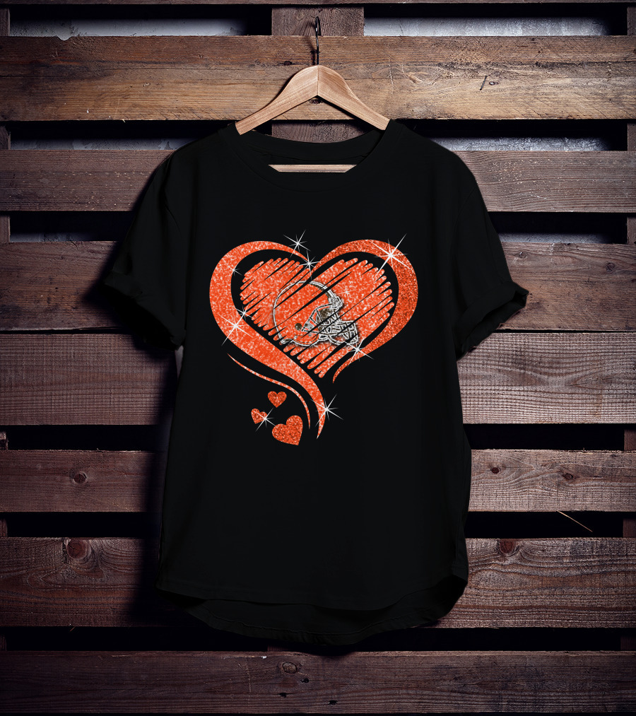 Heart Diamond Cleveland Browns Glitter Helmet Sparkle T-Shirt