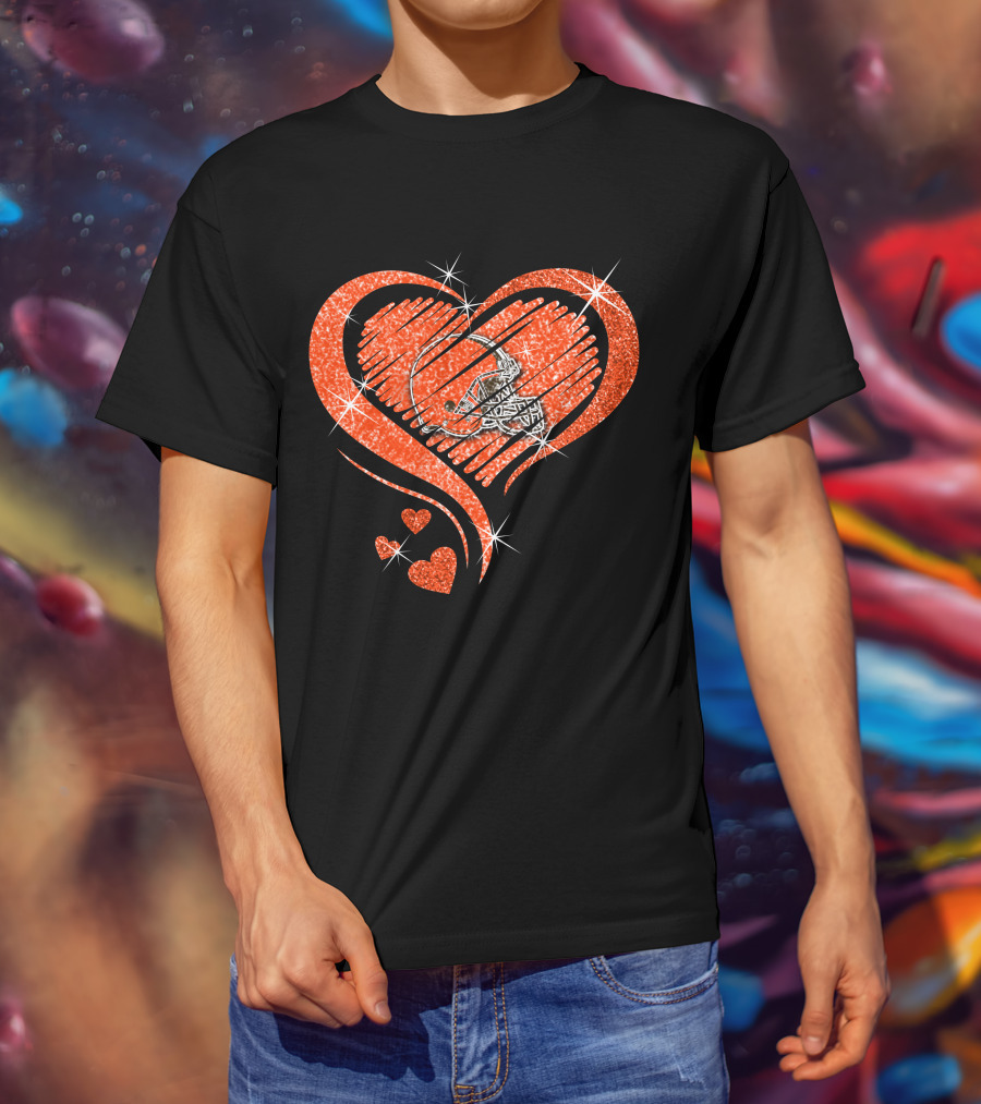 Heart Diamond Cleveland Browns Glitter Helmet Sparkle T-Shirt