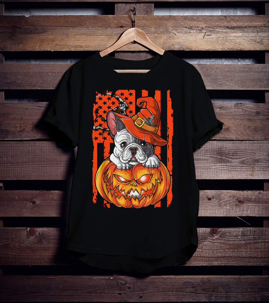 Bulldog Halloween Pumpkin Cleveland Browns T-Shirt