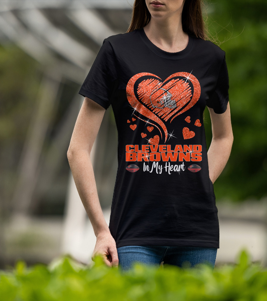 CLEVELAND BROWNS Glitter Heart Football In My Heart T-Shirt