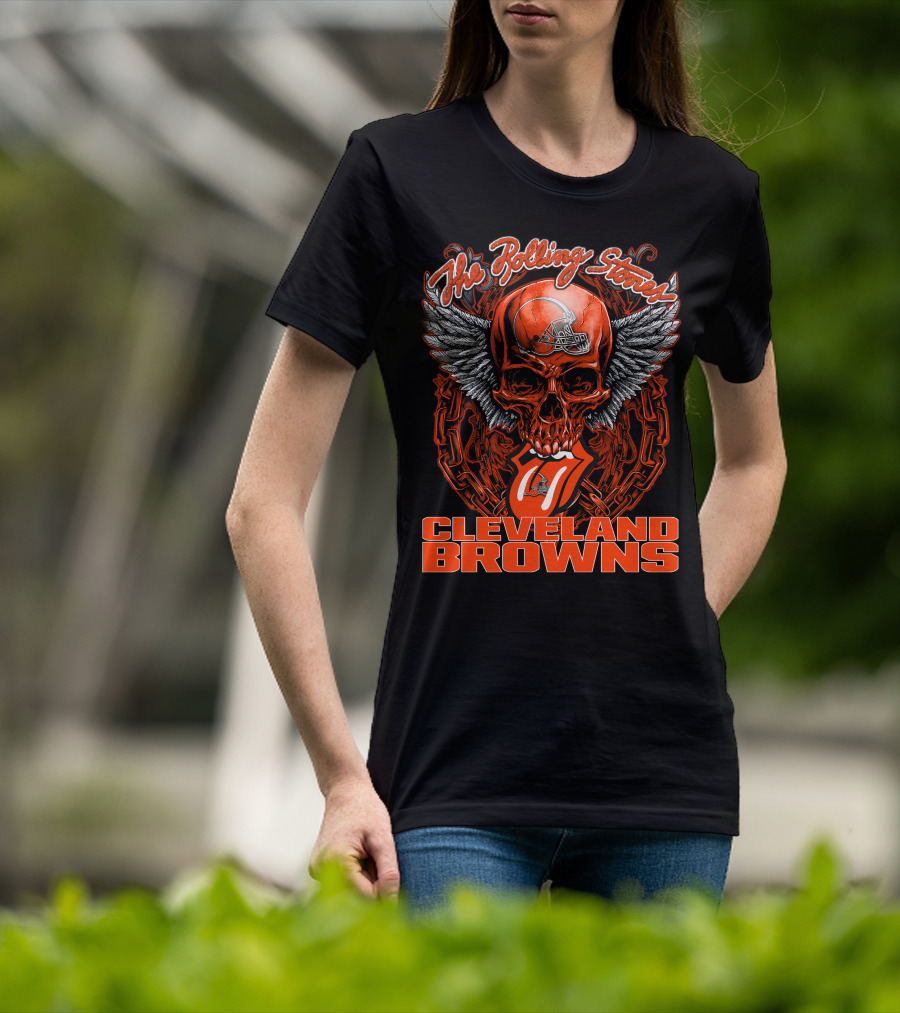 The Rolling Stones Cleveland Browns Skull With Wings And Tongue T-Shirt