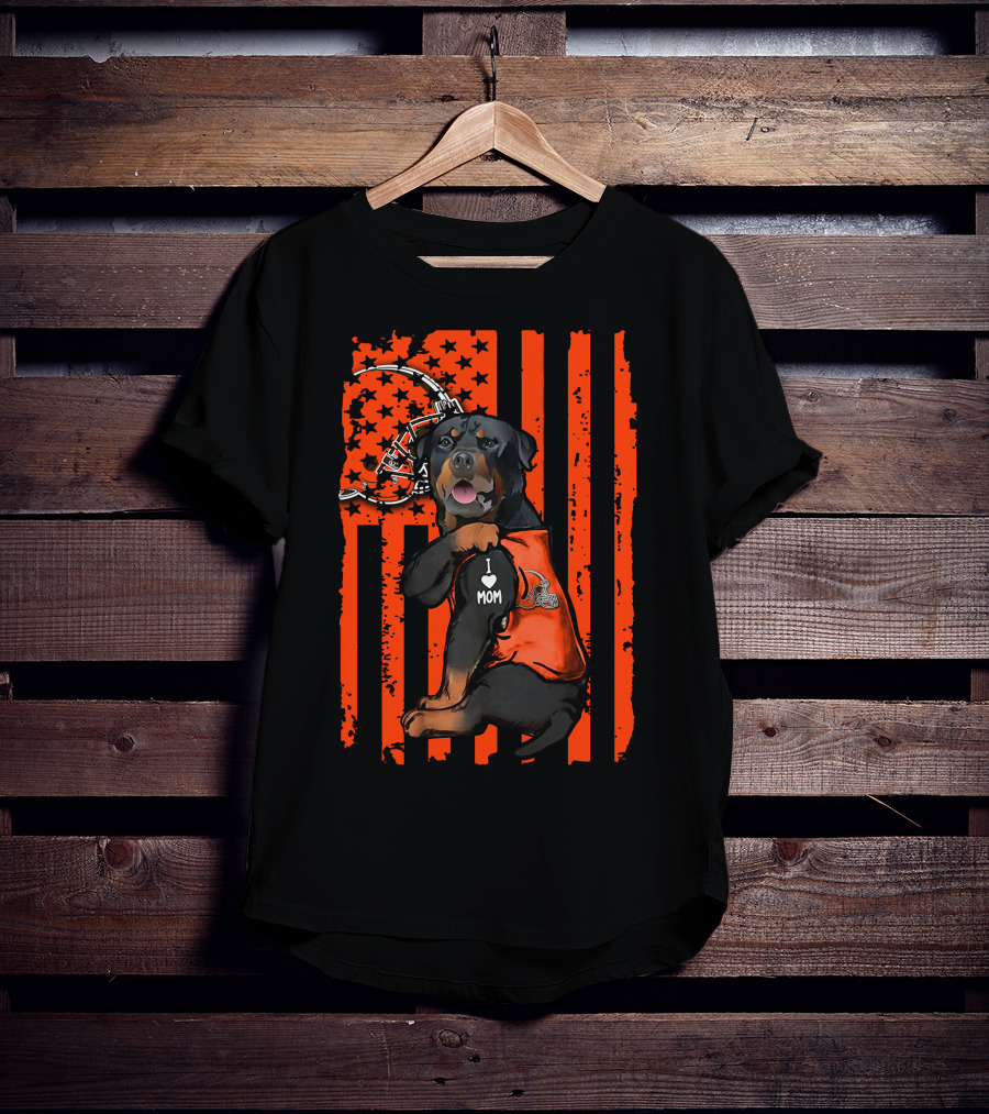 Rottweiler I Love Mom Cleveland Browns Flag T-Shirt