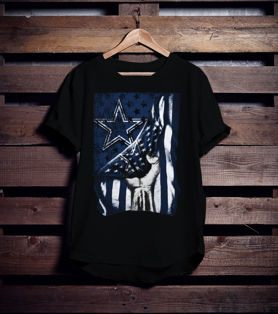Dallas Cowboys Flag Star Logo With American Stars And Stripes Fist T-Shirt