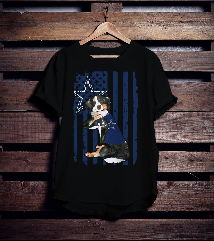 Border Collie I Love Mom Dallas Cowboys Star Flag T-Shirt