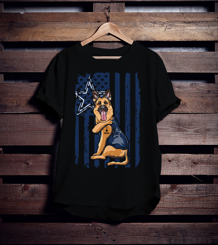 German Shepherd I Love Mom Dallas Cowboys Star Stripes T-Shirt