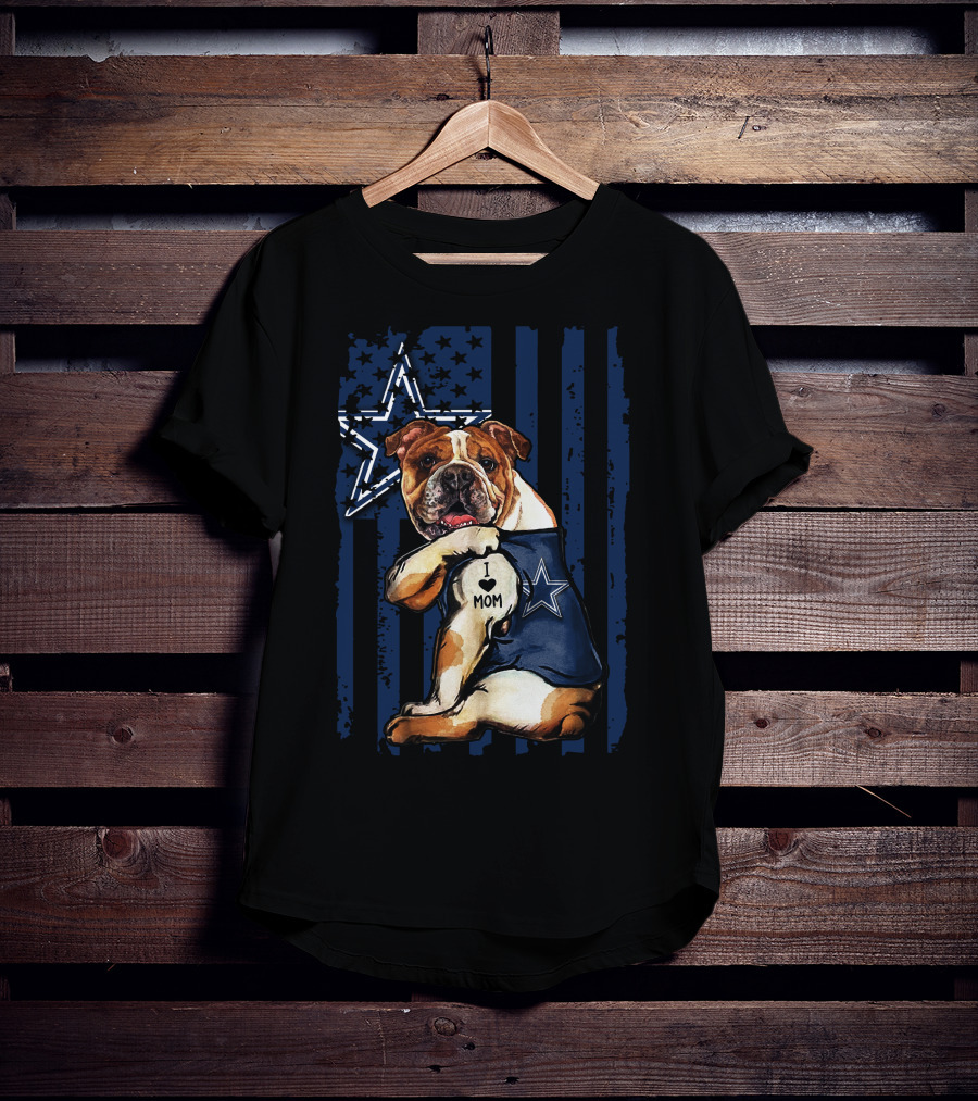 Bulldog I Love Mom Dallas Cowboys Star Navy Blue T-Shirt