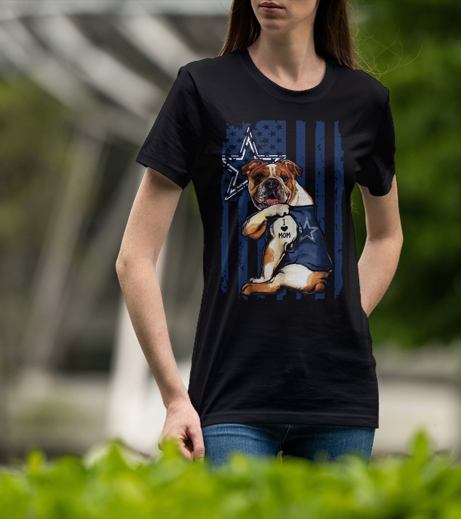 Bulldog I Love Mom Dallas Cowboys Star Navy Blue T-Shirt