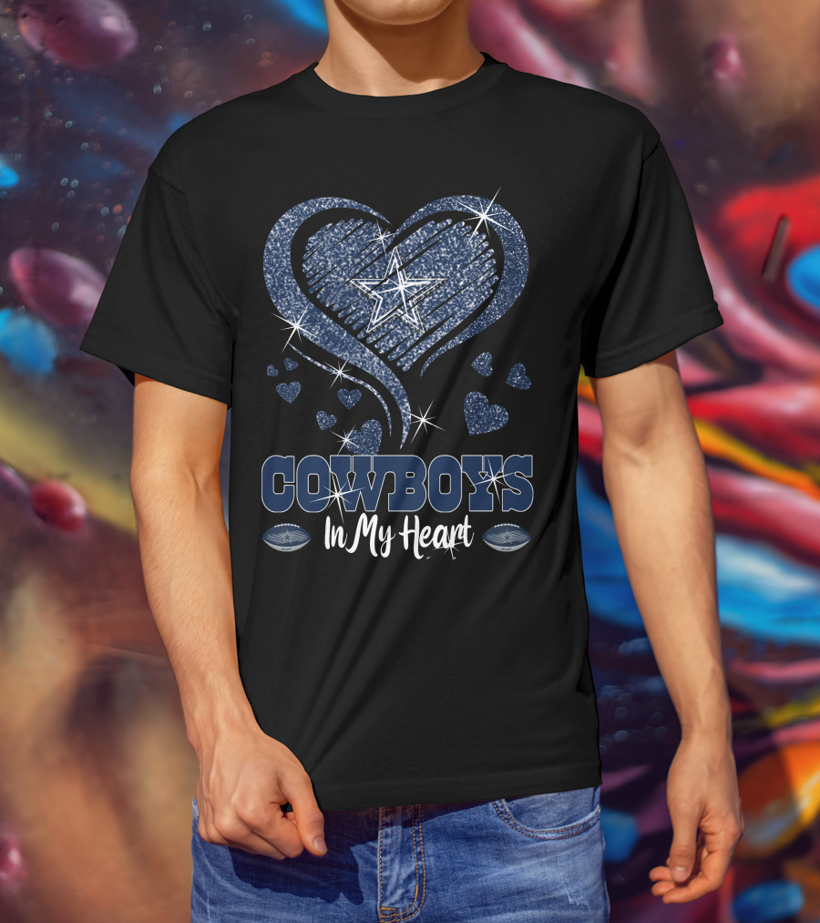 Cowboys In My Heart Starry Hearts Football T-Shirt