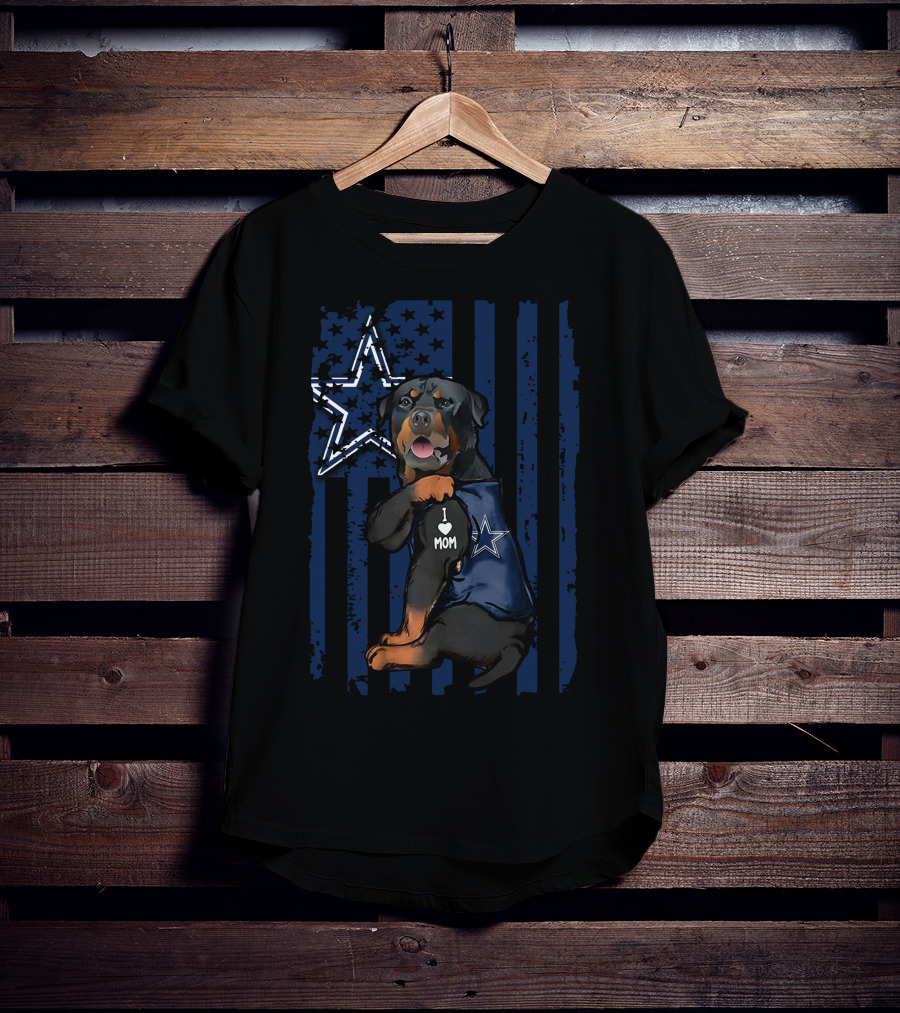 Rottweiler I Love Mom Dallas Cowboys Star Blue Flag T-Shirt
