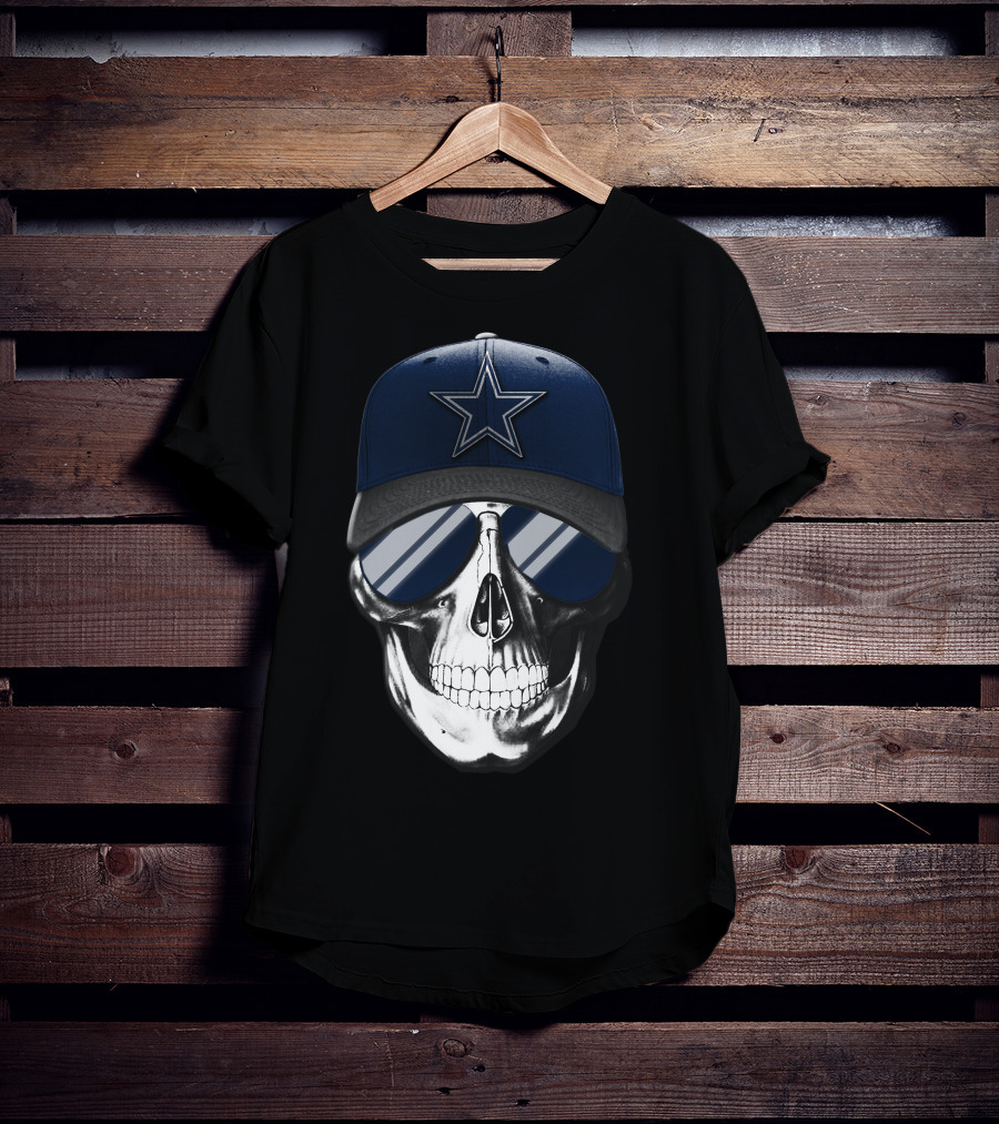 Skull Wearing Dallas Cowboys Hat And Sunglasses T-Shirt