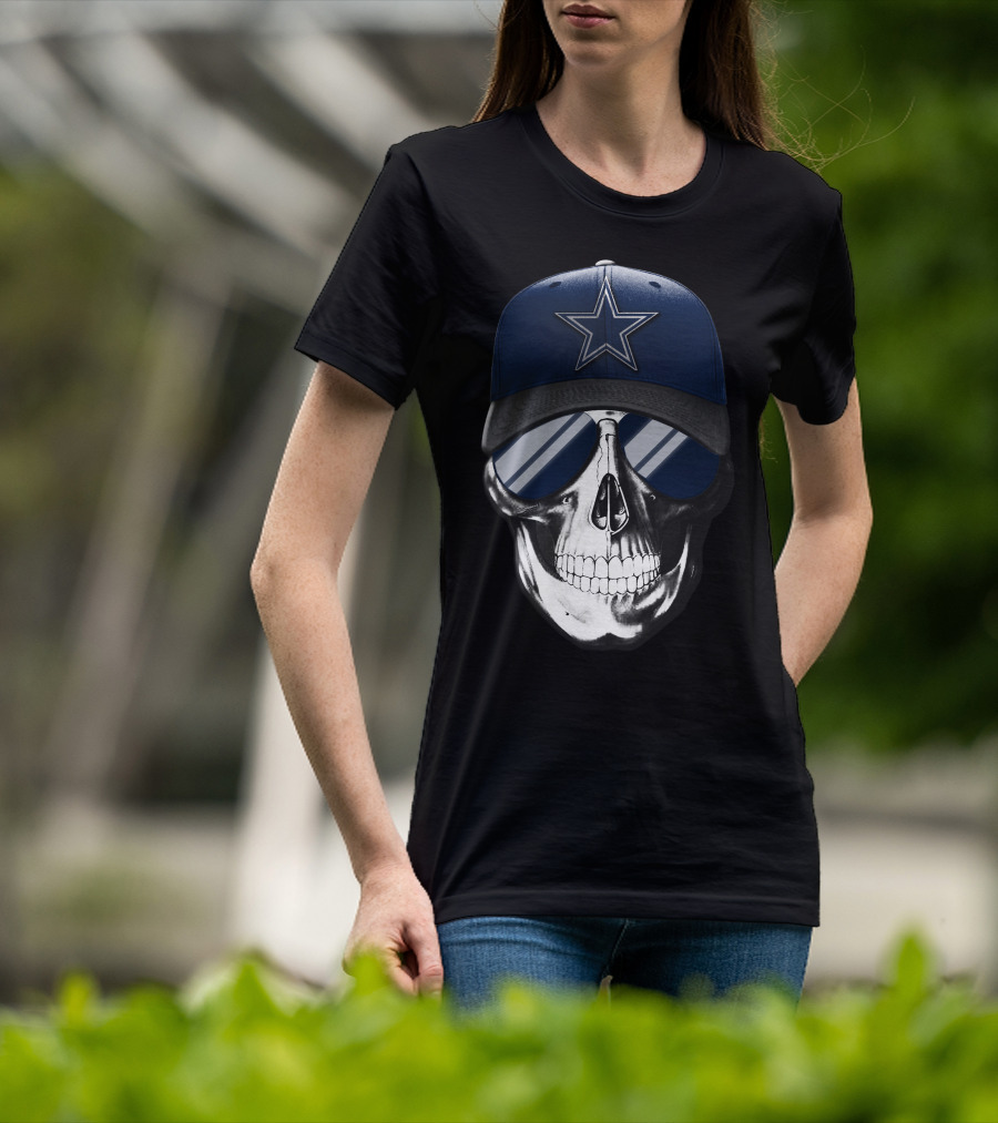 Skull Wearing Dallas Cowboys Hat And Sunglasses T-Shirt