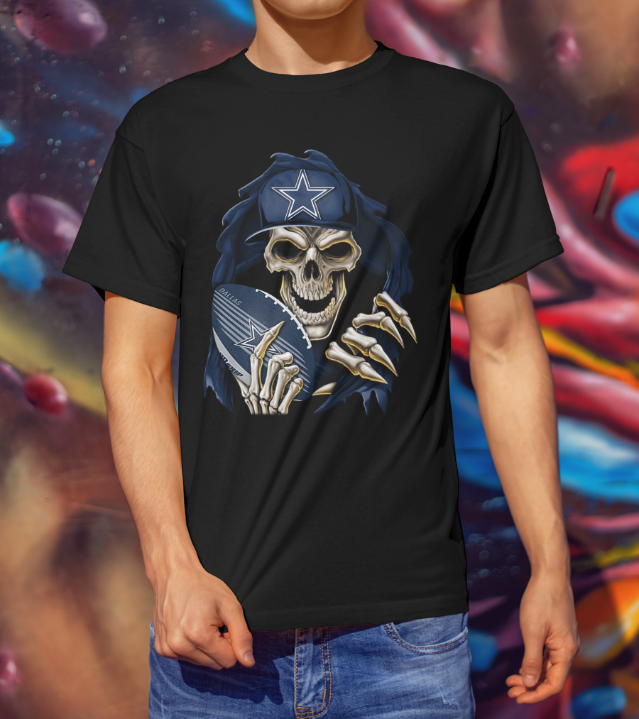 Skullbong Dallas Cowboys Skeleton Holding Football With Star T-Shirt