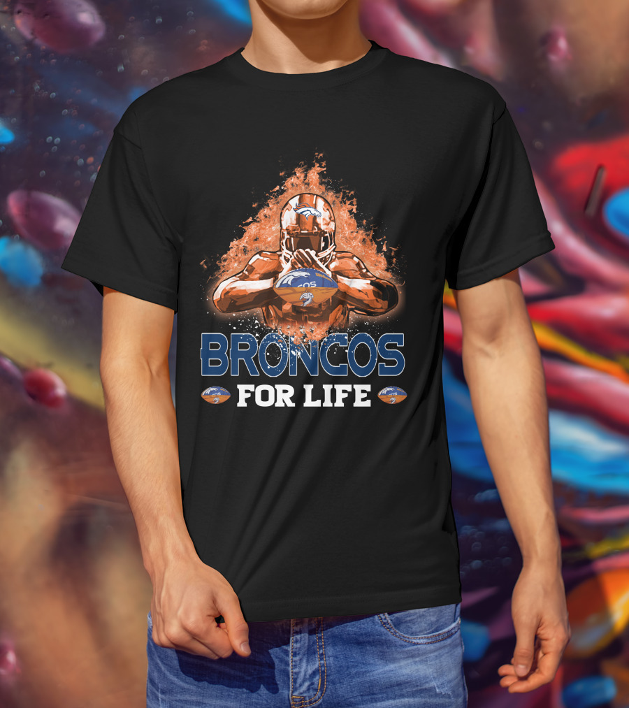 Broncos For Life Denver Broncos Football Flames T-Shirt