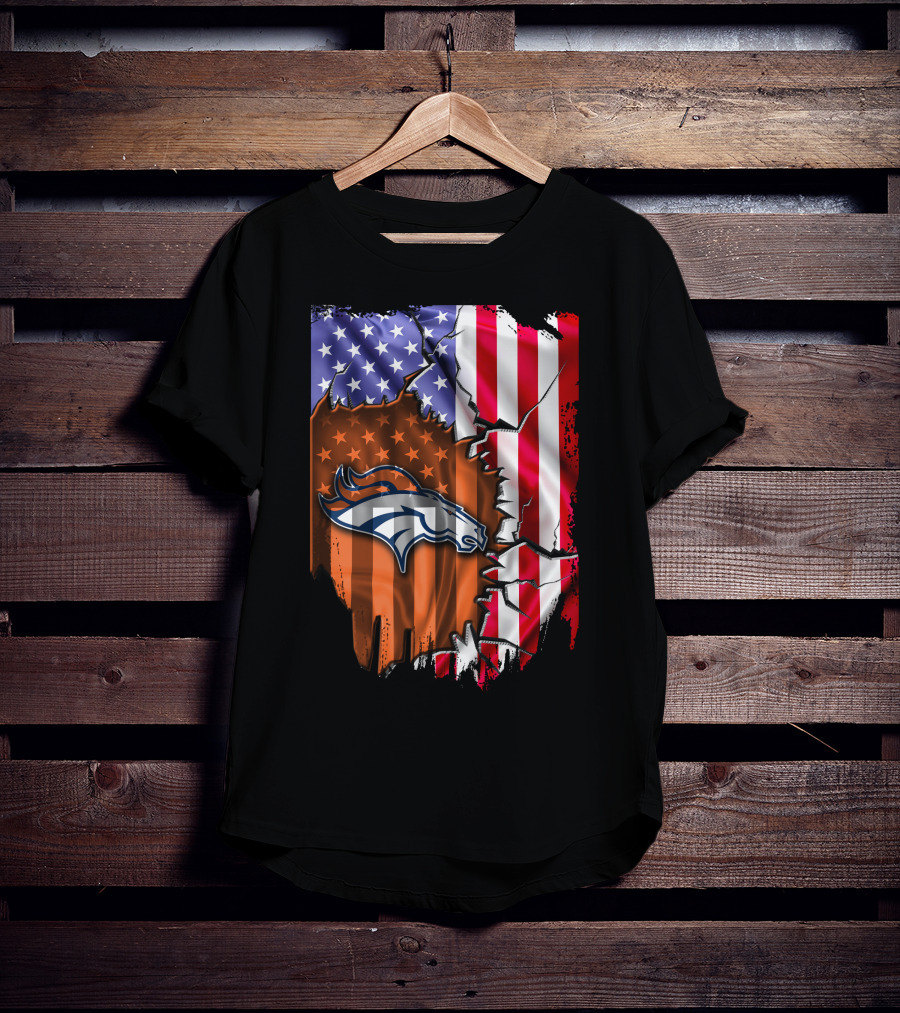 American Flag Denver Broncos Logo Explosion T-Shirt