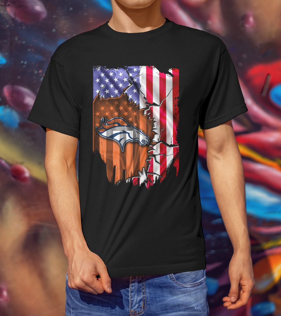 American Flag Denver Broncos Logo Explosion T-Shirt