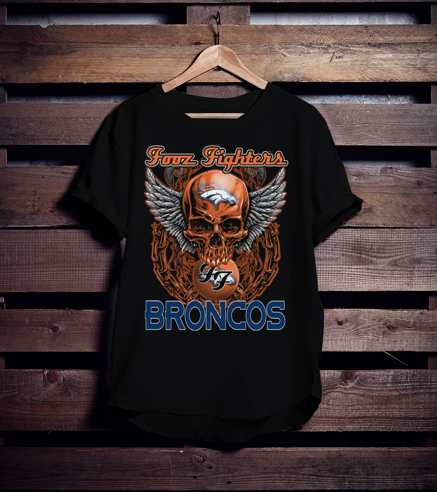 Foo Fighters Denver Broncos Skull Wings Chain Orange T-Shirt