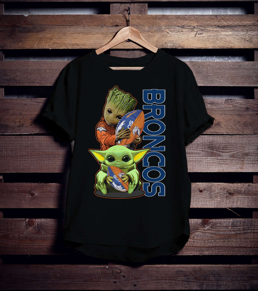 Groot Baby Yoda Denver Broncos Football Fan T-Shirt