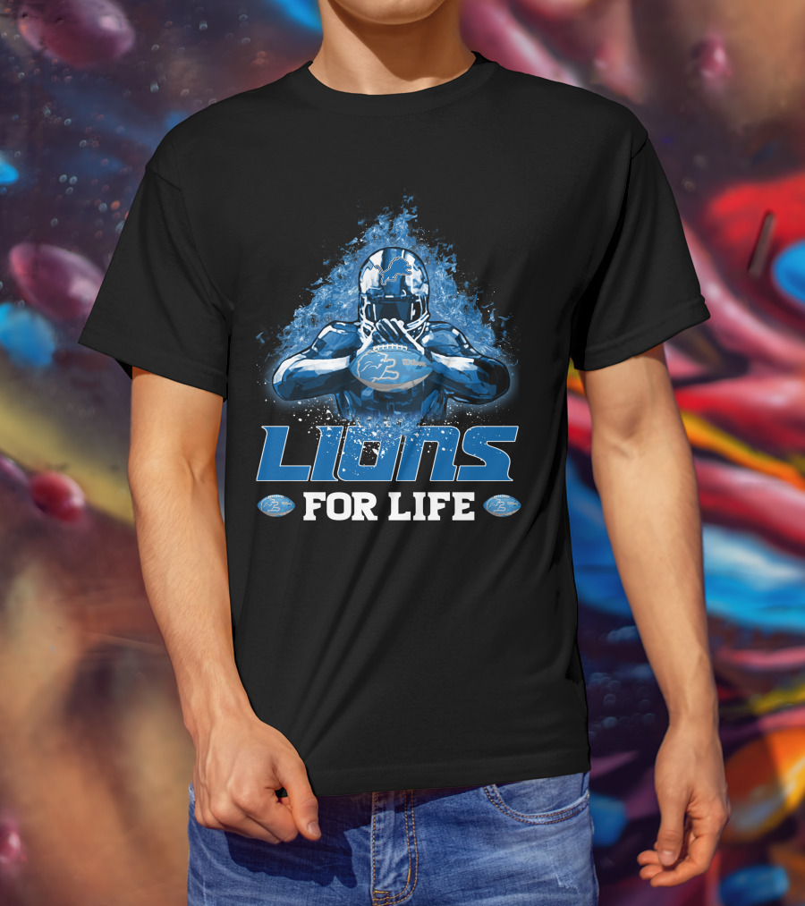 Lions For Life Detroit Football Player With Ball T-Shirt
