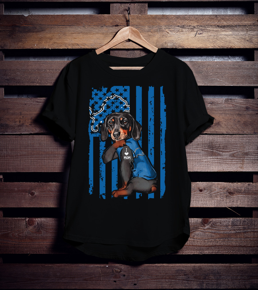 Dachshund I Love Mom Detroit Lions Fan T-Shirt
