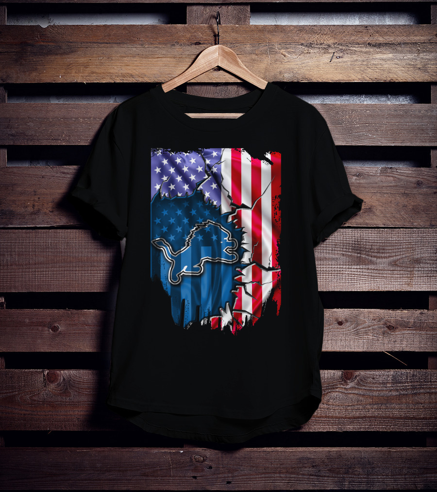 Flag Detroit Lions American Stars And Stripes Lion T-Shirt