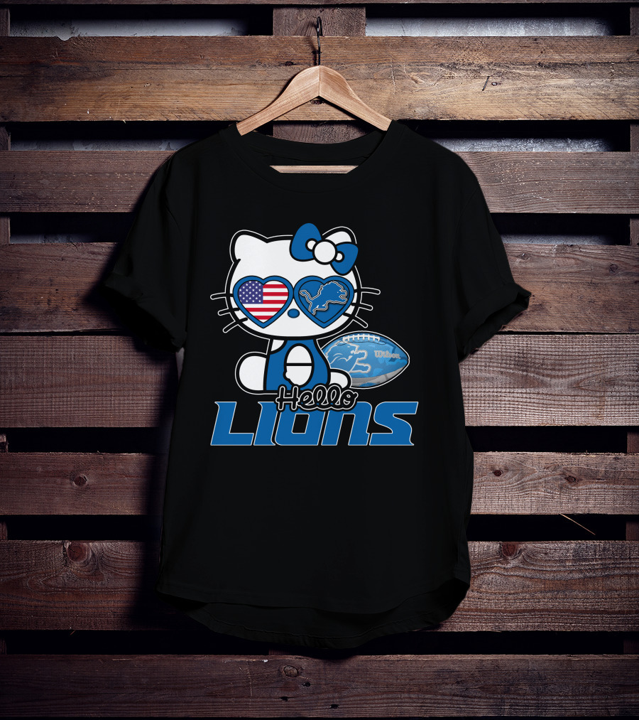 Hellokitty Detroit Lions American Flag Wilson Football T-Shirt