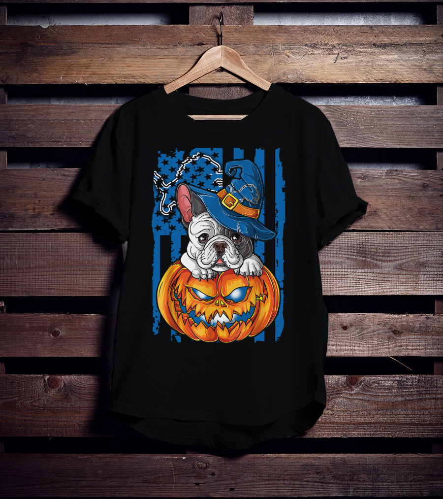 Hlw Bulldog Halloween Detroit Lions Pumpkin Wizard T-Shirt