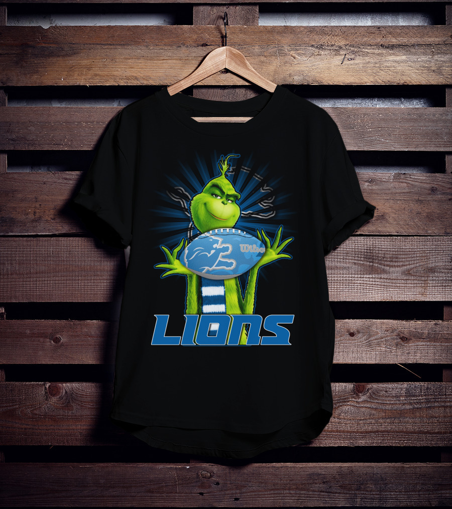 Grinch Holding Detroit Lions Wilson Football T-Shirt