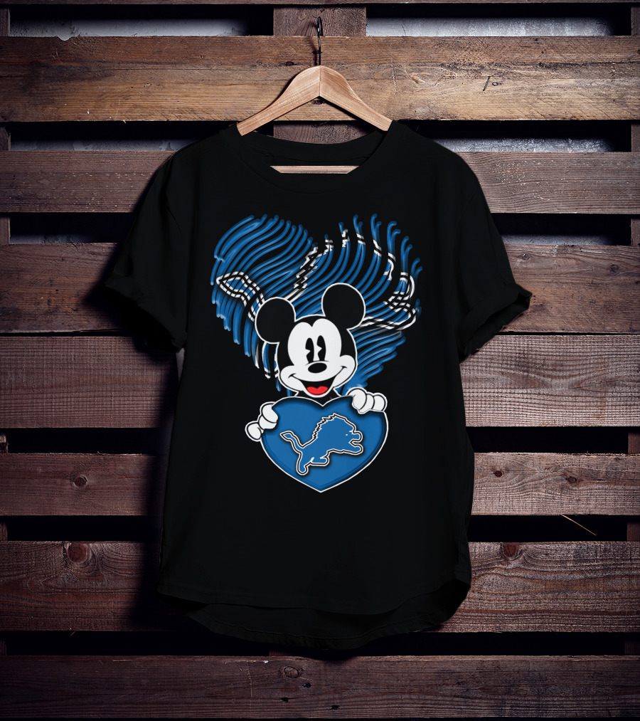 Mickey Mouse Heart Detroit Lions Fan T-Shirt
