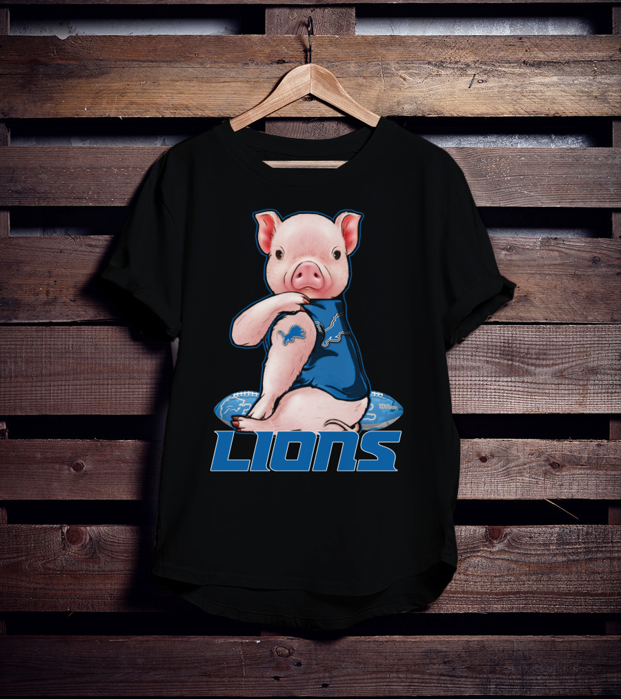 Detroit Lions Pig In Blue T-Shirt