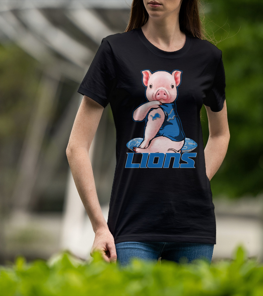 Detroit Lions Pig In Blue T-Shirt