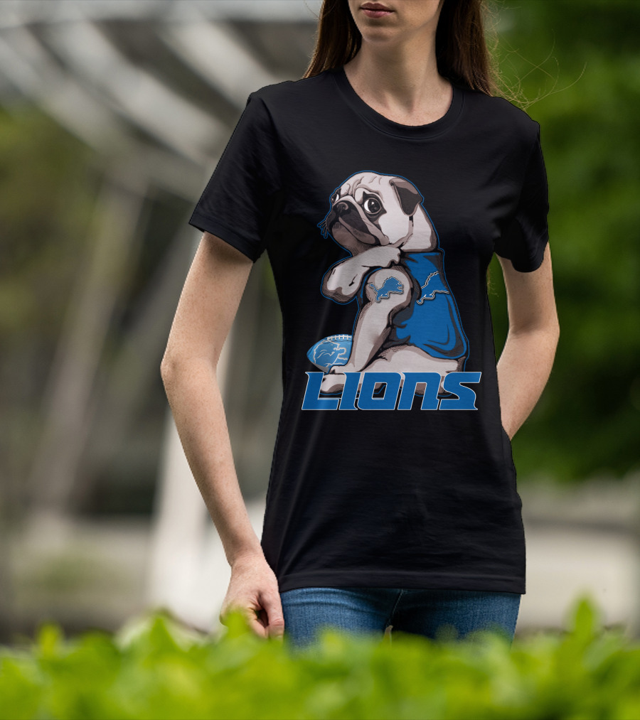 Pug Detroit Lions Football Fan Lifestyle T-Shirt