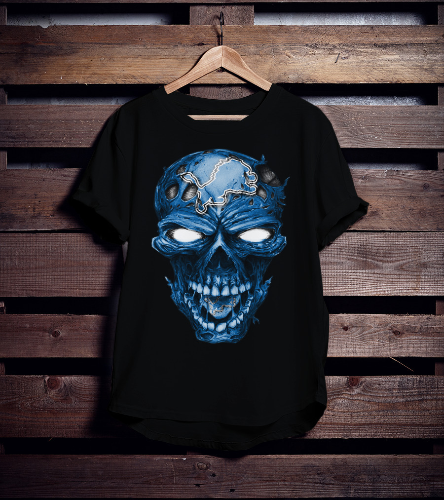 Skull Detroit Lions Blue Dark T-Shirt