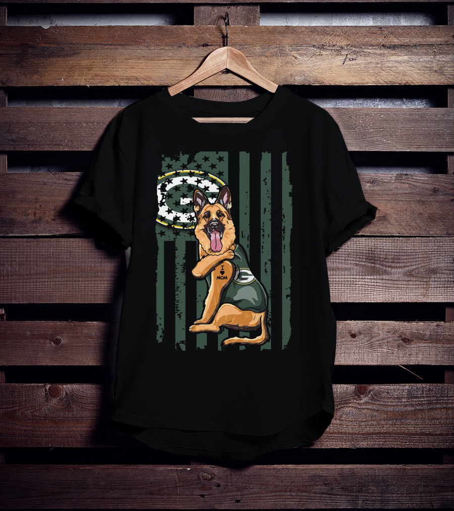 German Shepherd Green Bay Packers G Logo I Love Mom T-Shirt