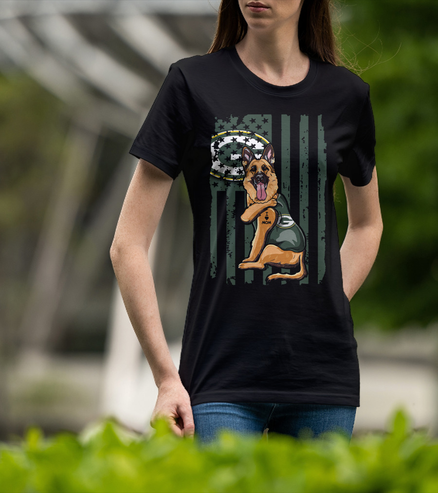 German Shepherd Green Bay Packers G Logo I Love Mom T-Shirt