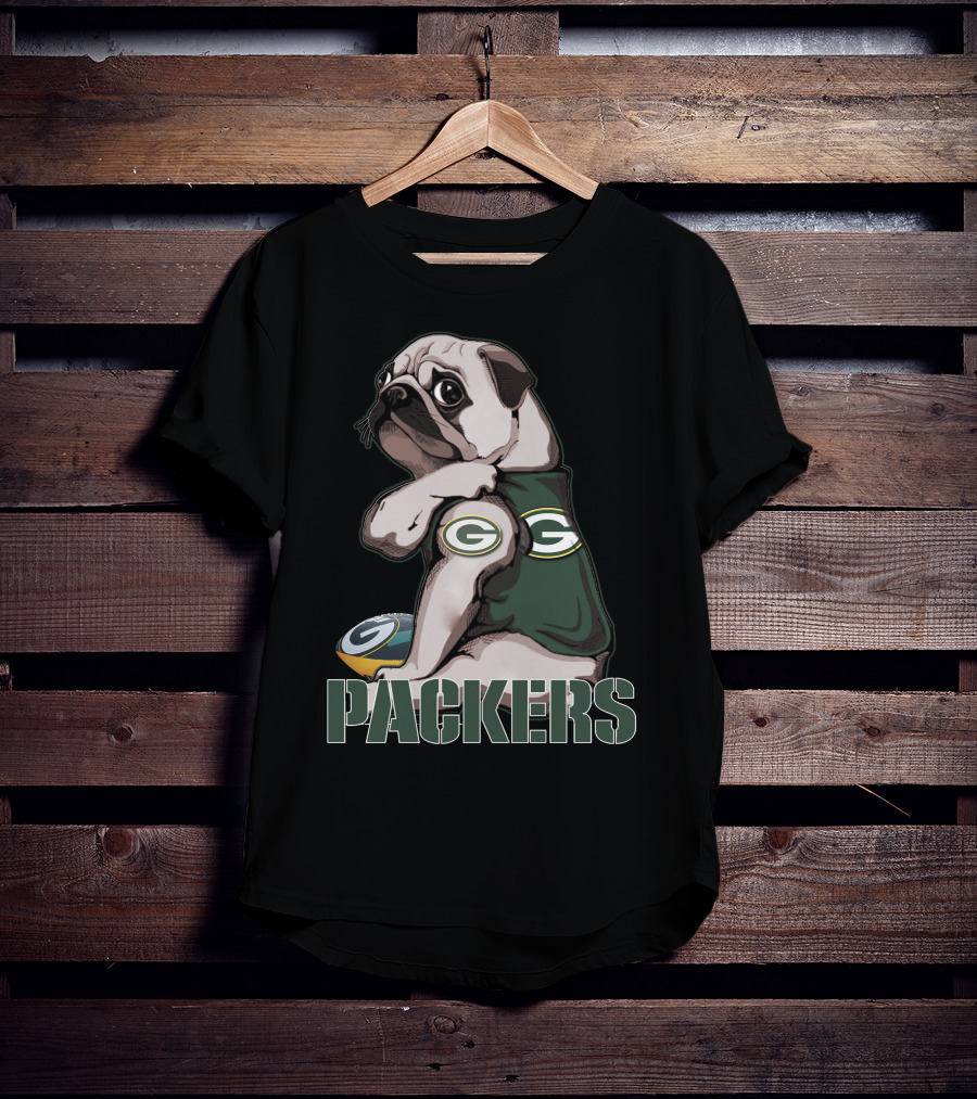 Packers Pug With Green Bay Logo Football T-Shirt
