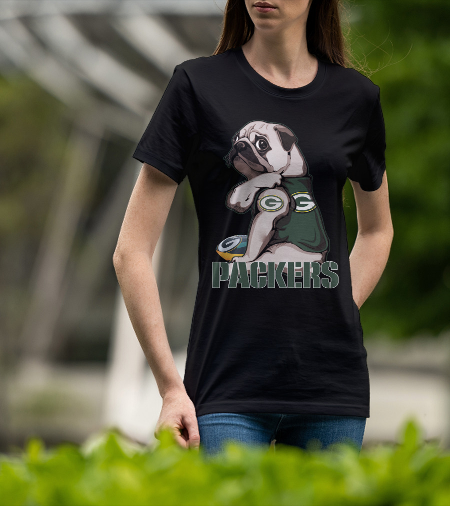 Packers Pug With Green Bay Logo Football T-Shirt